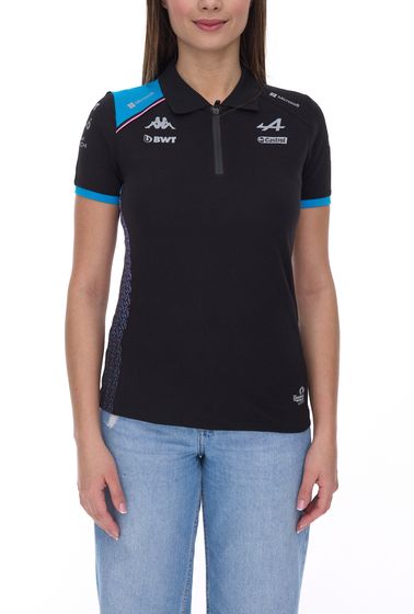 Kappa X ALPINE Formel 1 F1 Damen Polo-Shirt Baumwoll-Oberteil mit HYDRO WAY PROTECTION-Technologie Kurzarm-Shirt 361E33W AF1 A12 Schwarz