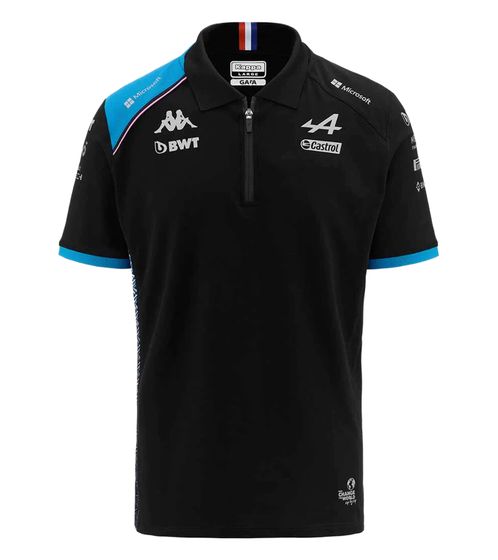 Kappa X ALPINE Formel 1 F1 Herren Polo-Shirt Baumwoll-Oberteil mit HYDRO WAY PROTECTION-Technologie Kurzarm-Shirt 361C2RW AF1 A12 Schwarz