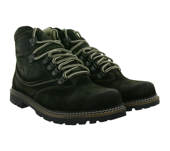 STONEROCK Himalayan Loden Herren Trachten-Schuhe Echtleder-Schuhe Winter-Boots Herbst-Stiefel 3002 Schwarz/Olivgrün