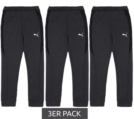 Pack de 3 pantalones de jogging PUMA para niños y niñas, joggers de algodón, pantalones deportivos, pantalones fitness, ropa para el hogar 580732 04 gris oscuro/negro