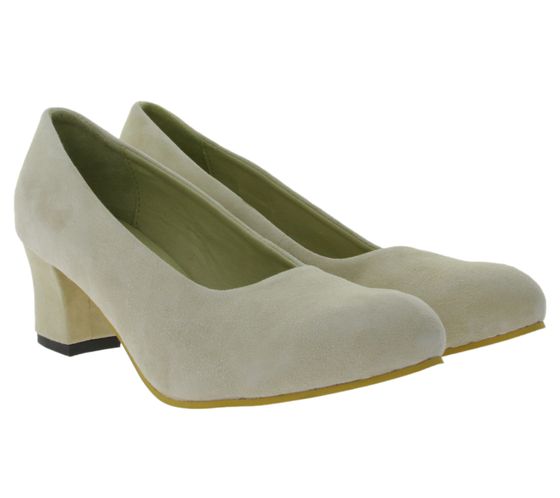 Zapatos de salón de mujer FORMSPORT EXCLUSIV zapatos sin cordones de piel auténtica con tacón de bloque 568 beige