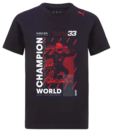 PUMA x Red Bull Racing F1 Max Verstappen World Champion Men's T-Shirt with Graphic Print on Front and Back Sports Shirt 763381 01 Navy