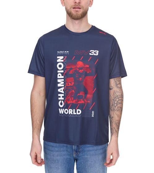 Camiseta PUMA x Red Bull Racing F1 Max Verstappen World Champion para hombre con estampado gráfico en la parte delantera y trasera Camiseta deportiva 763381 01 Azul marino