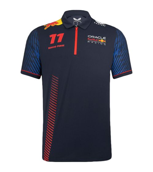 Polo Oracle Red Bull Racing F1 Sergio Perez pour homme avec imprimé graphique sur le devant et le dos TM3182 Bleu marine