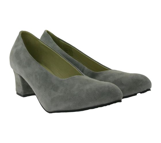 Zapatos de salón de mujer FORMSPORT EXCLUSIV zapatos sin cordones de piel auténtica con tacón de bloque 568 gris