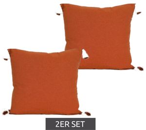 2er Set andas nachhaltige Kissenhülle mit Reißverschluss Baumwoll-Kissen mit Bommel-Details 50x50cm Wohn-Dekoration 74352805 Orange