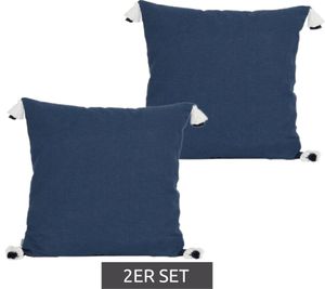 Lot de 2 andas housse de coussin durable avec fermeture éclair coussin en coton avec détails pompons 50x50cm décoration de la maison 86249208 bleu