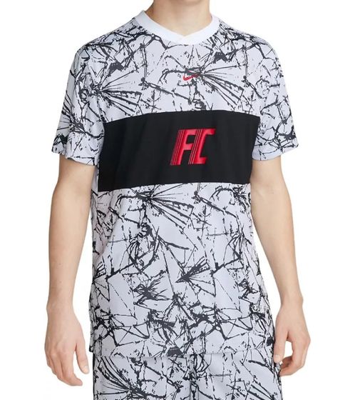 NIKE F.C. Camiseta de fútbol para hombre con camiseta deportiva Dri-Fit con estampado abstracto DV9769-100 blanco/negro