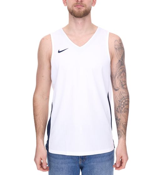 NIKE Team Basketball Men's Tank Top with DryFit Sports Shirt Training Shirt NT0199-101 White/Dark Blue