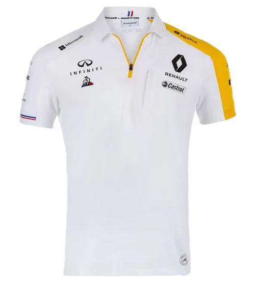 Le Coq Sportif Fomel 1 F1 Renault Herren Polo-Shirt Kurzarm-Shirt Baumwoll-Shirt 1910983 Weiß