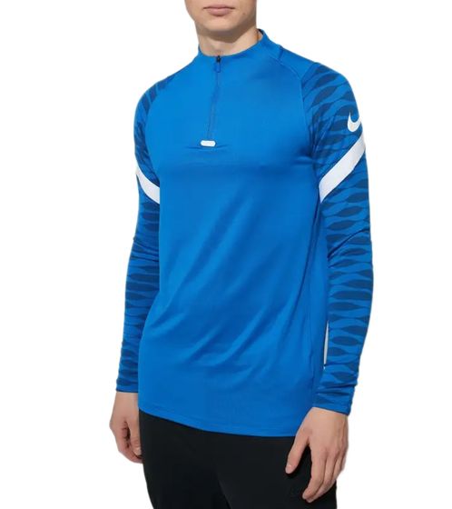 NIKE Strike 21 Dry Drill Longsleeve Herren Trainings-Pullover mit Half-Zip Sport-Troyer mit Dry-Fit Langarm-Shirt CW5858-463 Blau