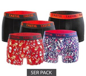 5er Pack TASTIQ Herren Boxershorts in Geschenkbox mit Weihnachts-Print Baumwoll-Unterhose Tas/1/BCX5/XMAS Schwarz/Bunt