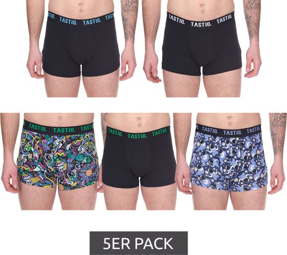 5er Pack TASTIQ Herren Boxershorts in Geschenkbox mit Weltraum-Print Baumwoll-Unterhose Tas/1/BCX5/SPAC Schwarz/Bunt