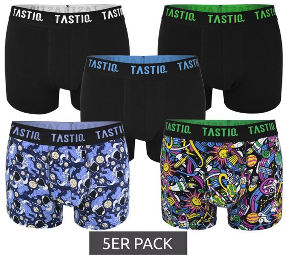 5er Pack TASTIQ Herren Boxershorts in Geschenkbox mit Weltraum-Print Baumwoll-Unterhose Tas/1/BCX5/SPAC Schwarz/Bunt