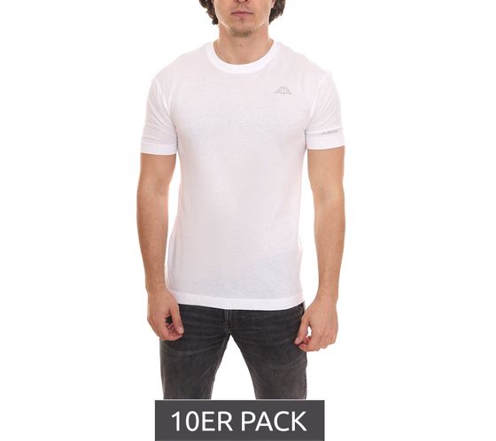 Lot de 10 chemises en coton Kappa pour hommes, chemise à col rond avec petit patch logo, pack économique, chemise à manches courtes 711169 A1C blanc