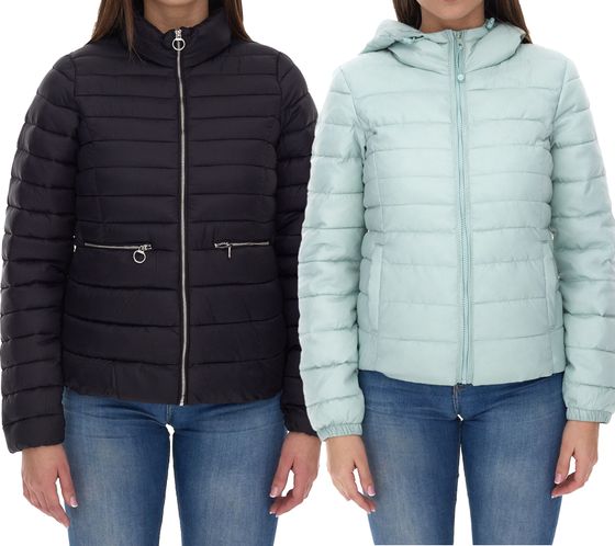 ONLY women's quilted jacket, transitional jacket with stand-up collar or hood, basic jacket, black or light blue