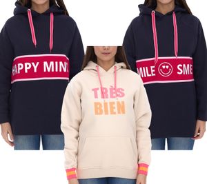 ZWILLINGSHERZ Sweat à capuche pour femme avec imprimé tendance en coton bleu foncé ou beige