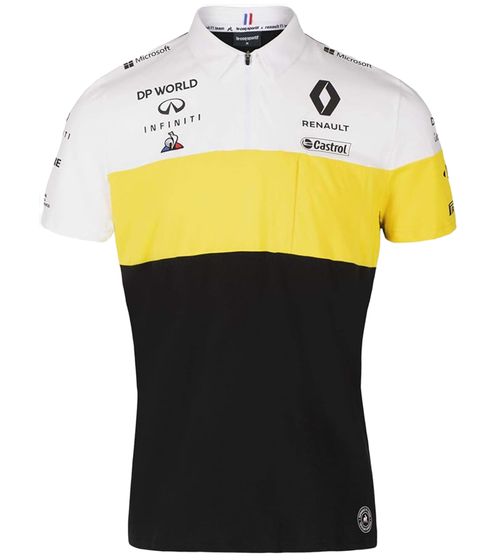 Le Coq Sportif Fomel 1 F1 Renault Polo Homme Chemise à Manches Courtes Chemise en Coton 2010954 Noir/Blanc/Jaune