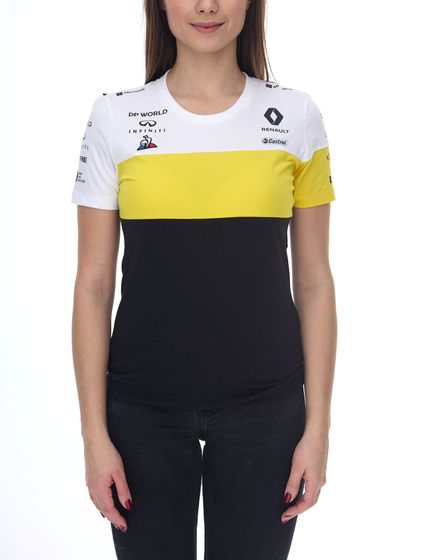 Camiseta mujer Le Coq Sportif Fomel 1 F1 Renault Camiseta de algodón de manga corta 2010969 Negro/Blanco/Amarillo