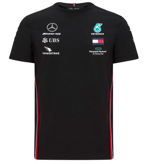 T-shirt da uomo Mercedes-Benz AMG Petronas F1 Camicia a maniche corte in cotone 141191040 100 Nero