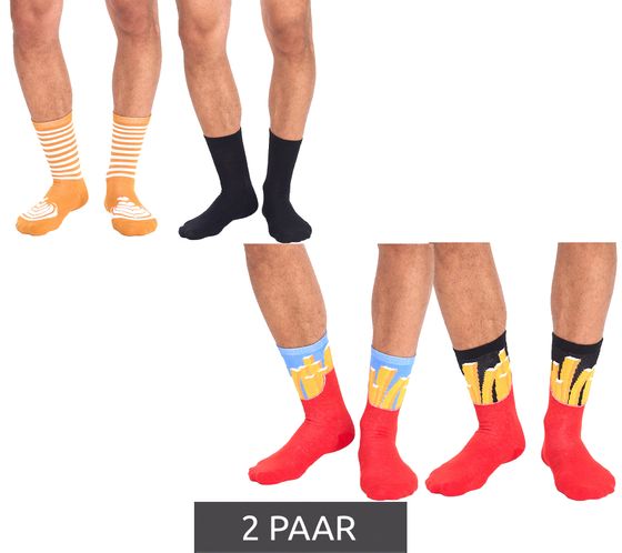 2 paires de chaussettes en coton TASTIQ avec imprimé, bas longs en coffret cadeau TAS/1/CSX2 avec imprimé frites ou avec imprimé latte macchiato