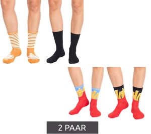 2 paires de chaussettes en coton TASTIQ avec imprimé, bas longs en coffret cadeau TAS/1/CSX2 avec imprimé frites ou avec imprimé latte macchiato