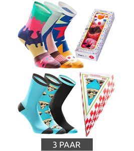 3 pairs of TASTIQ cotton socks with print, long socks in a stylish gift box Tas/1/CSX3 with pizza or donut print