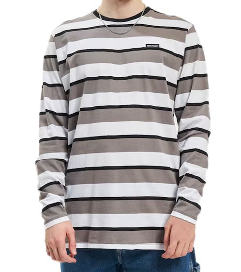 Denim Project men's striped cotton sweater long-sleeved shirt round neck sweater long sleeve DP-1002-050 455 white/grey