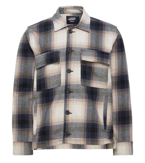 Denim Project men's checked shirt jacket long-sleeved shirt with breast pockets cotton jacket flannel shirt DP3040 white/blue/gray