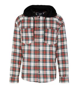 Denim Project Herren karierte Hemd-Jacke Langarm-Shirt mit Brust-Taschen Baumwoll-Jacke Flanell-Hemd DP-10022 Weiß/Rot/Grün/Blau