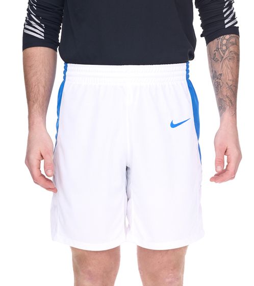 NIKE Team Short de basket-ball pour hommes avec technologie Dri-FIT Pantalon d'entraînement avec insert en mesh NT0201-102 Blanc/Bleu