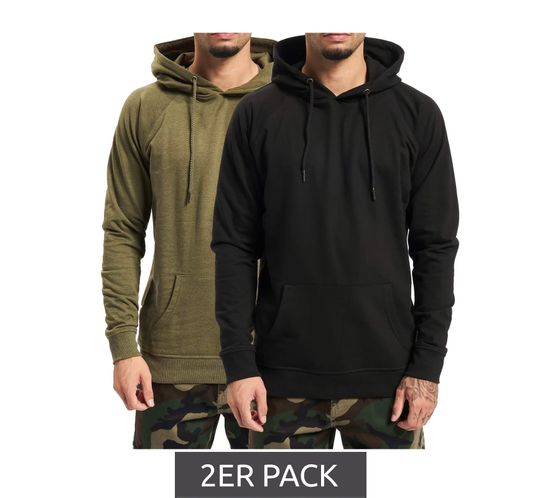 Pack de 2 Denim Project Dpbasic Sweat à capuche en coton pour homme avec capuche Pull de tous les jours DP021 Noir/Vert olive