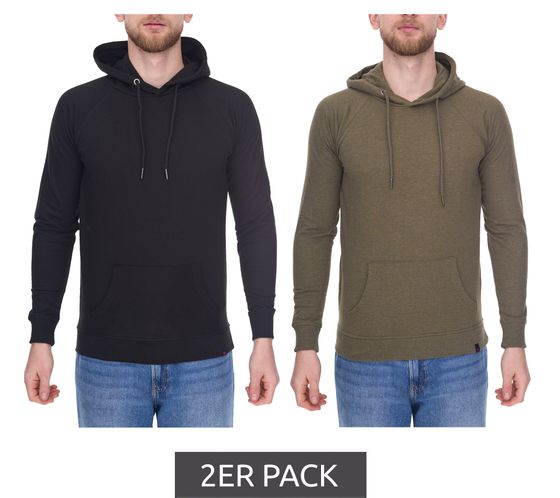 Pack de 2 Denim Project Dpbasic Sweat à capuche en coton pour homme avec capuche Pull de tous les jours DP021 Noir/Vert olive