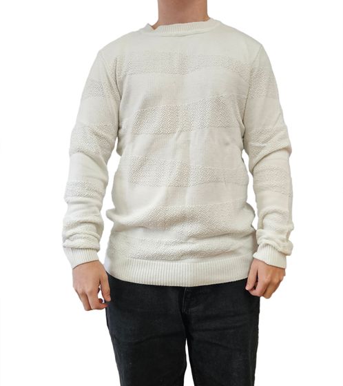 Maglione lavorato a maglia da uomo Denim Project con motivo sottile, maglione di cotone, maglione invernale, camicia a maniche lunghe DP-10023-073 590 bianco