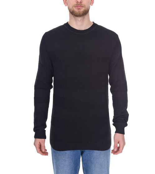 Denim Project Herren Strick-Pullover mit dezenter Musterung Baumwoll-Pullover Winter-Pullover Langarm-Shirt DP-10023-073 001 Schwarz