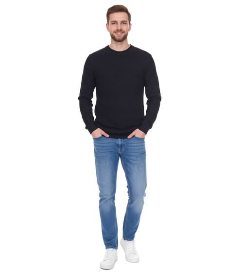 Maglione lavorato a maglia da uomo Denim Project con motivo sottile, maglione di cotone, maglione invernale, camicia a maniche lunghe DP-10023-073 001 nero