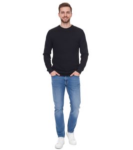 Denim Project Herren Strick-Pullover mit dezenter Musterung Baumwoll-Pullover Winter-Pullover Langarm-Shirt DP-10023-073 001 Schwarz
