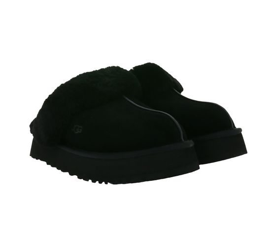 UGG Australia Disquette Scarpe da donna in vera pelle sostenibili con suola piattaforma retrò Pantofole foderate in pelle di pecora Scarpe slip-on 1122550 Nero