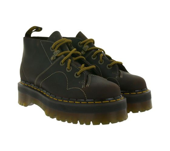 Dr. Martens Church Quad Crazy Horse Damen Echtleder-Schuhe mit farblichen Akzenten Schnür-Schuhe Übergangs-Schuhe mit Plateausohle 31443201 Dunkelbraun/Gelb