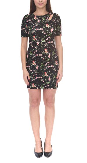 melrose mini dress women's summer dress with floral print and cut-out on the shoulder 2938 2201 black/multicolored