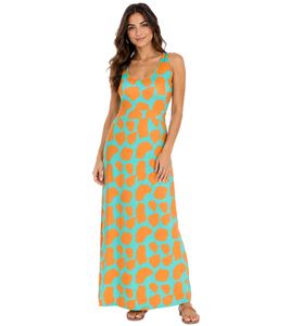 Aniston CASUAL Damen Jersey-Kleid mit farbenfrohen Druck Maxi-Kleid Türkis/Orange