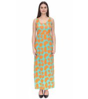 Aniston CASUAL Damen Jersey-Kleid mit farbenfrohen Druck Maxi-Kleid Türkis/Orange