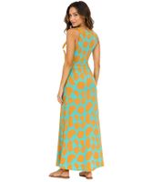 Aniston CASUAL Damen Jersey-Kleid mit farbenfrohen Druck Maxi-Kleid Türkis/Orange