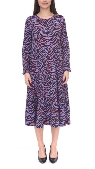 Aniston Casuals Vestido largo de verano con estampado animal para mujer 3172 5116 Negro/Púrpura/Azul