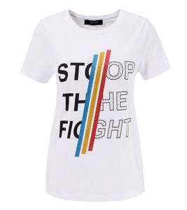 Aniston CASUAL short-sleeved shirt women's cotton T-shirt with STOP THE FIGHT lettering 2281 4642 white