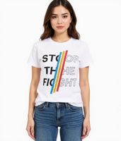 Aniston CASUAL Kurzarm-Shirt Damen Baumwoll-T-Shirt mit STOP THE FIGHT Schriftzug 2281 4642 Weiß Aniston CASUAL Kurzarm-Shirt Damen Baumwoll-T-Shirt mit STOP THE FIGHT Schriftzug 2281 4642 Weiß