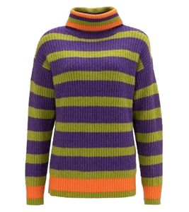 Aniston women's turtleneck sweater, striped chunky knit sweater, winter sweater 9377 7938 green/violet/orange