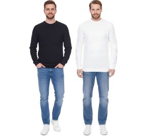 Denim Project Herren Strick-Pullover mit dezenter Musterung Baumwoll-Pullover Winter-Pullover Langarm-Shirt DP-10023-073 Weiß oder Schwarz