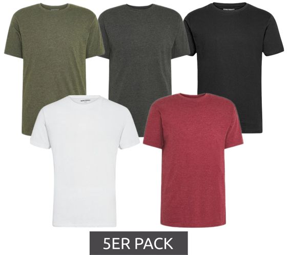 5er Pack Denim Project Herren T-Shirt Baumwoll-Shirt Sommer-Shirt Kurzarm-Shirt Dunkelgrün/Weiß/Schwarz/Rot/Dunkelgrau