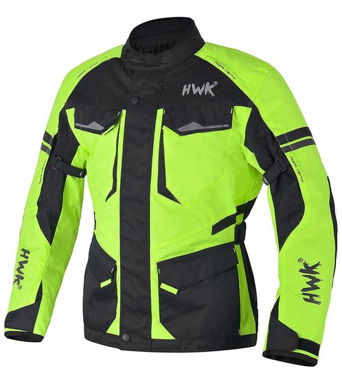 Giacca moto da uomo HWK Adventure/Touring con materiale Cordura 600D Giacca Motorsport con fodera termica rimovibile nera/verde neon